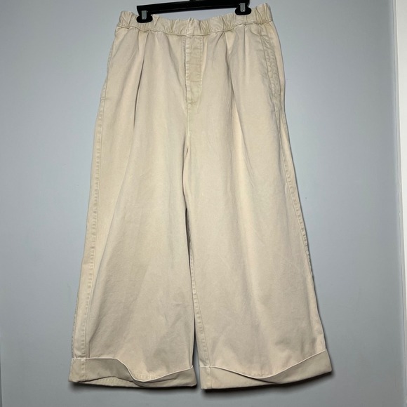 Free People Pants - Free People Super Wide Leg Baggy Pants Beige Casual Elastic Waist Women Size L